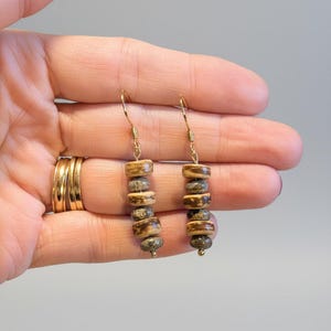 Leopard Skin Jasper Beaded Hook Earrings, Gold - - LadybugfeetDesigns -