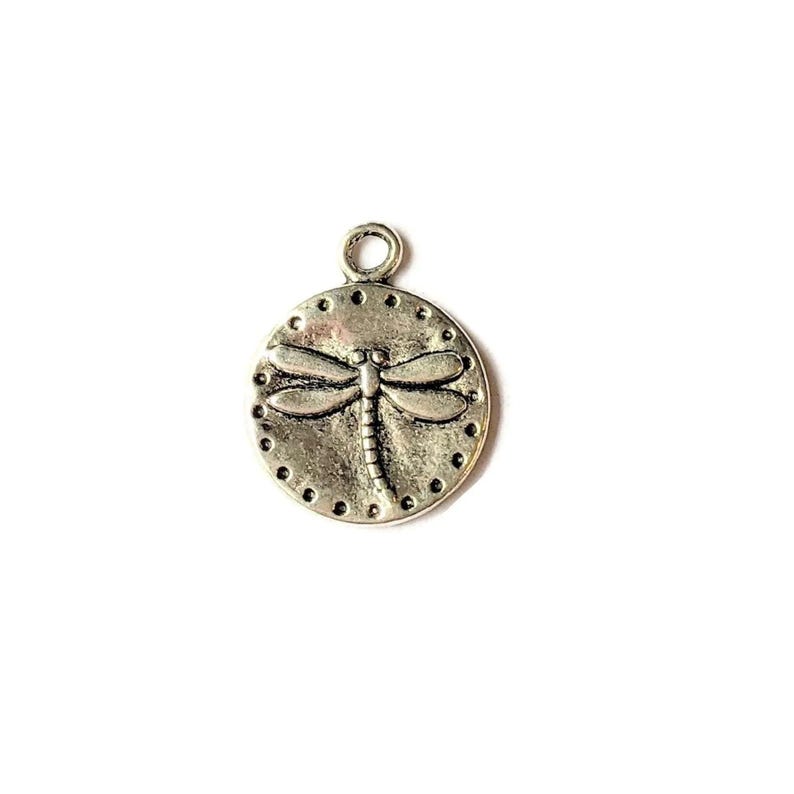 Silver Dragonfly Disc Charm - - LadybugfeetDesigns -