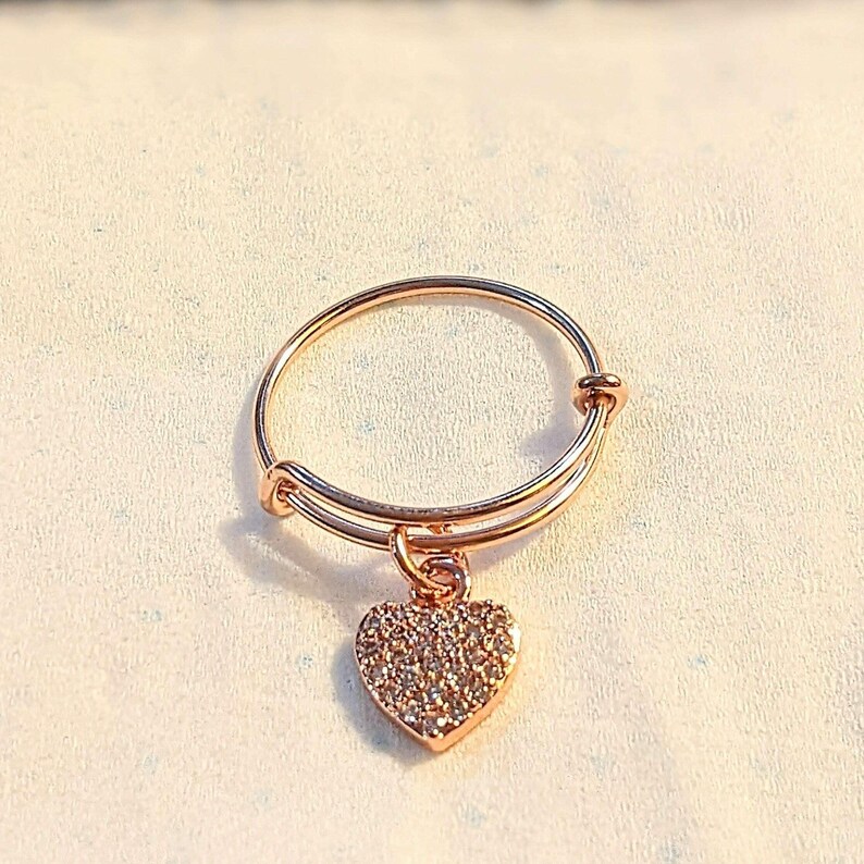 CZ Rose Gold Heart Ring 5-7 - - LadybugfeetDesigns -