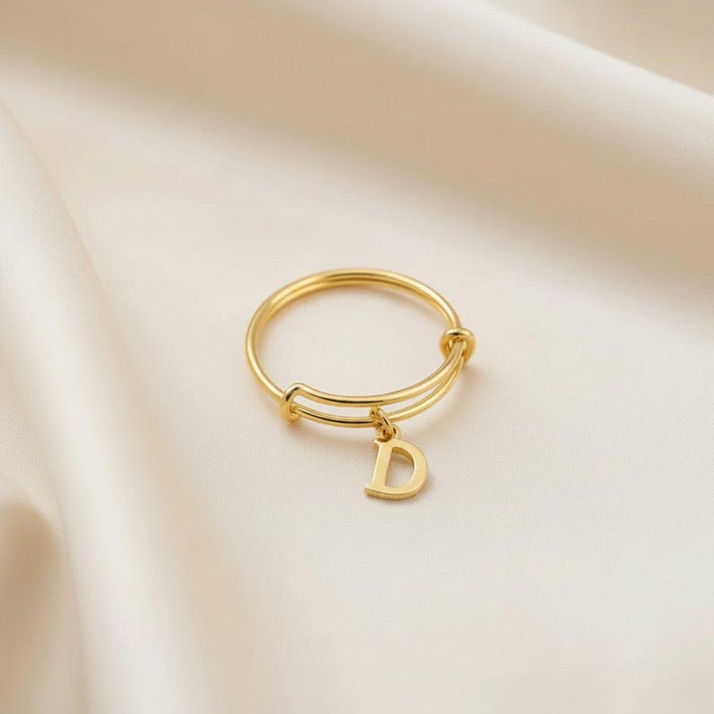 14k Gold Filled Initial Charm Ring/Gift for her - - LadybugfeetDesigns -