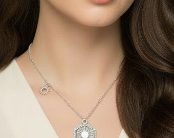 Crescent Moon/Sun Reversible Necklace, Silver - 18 inch