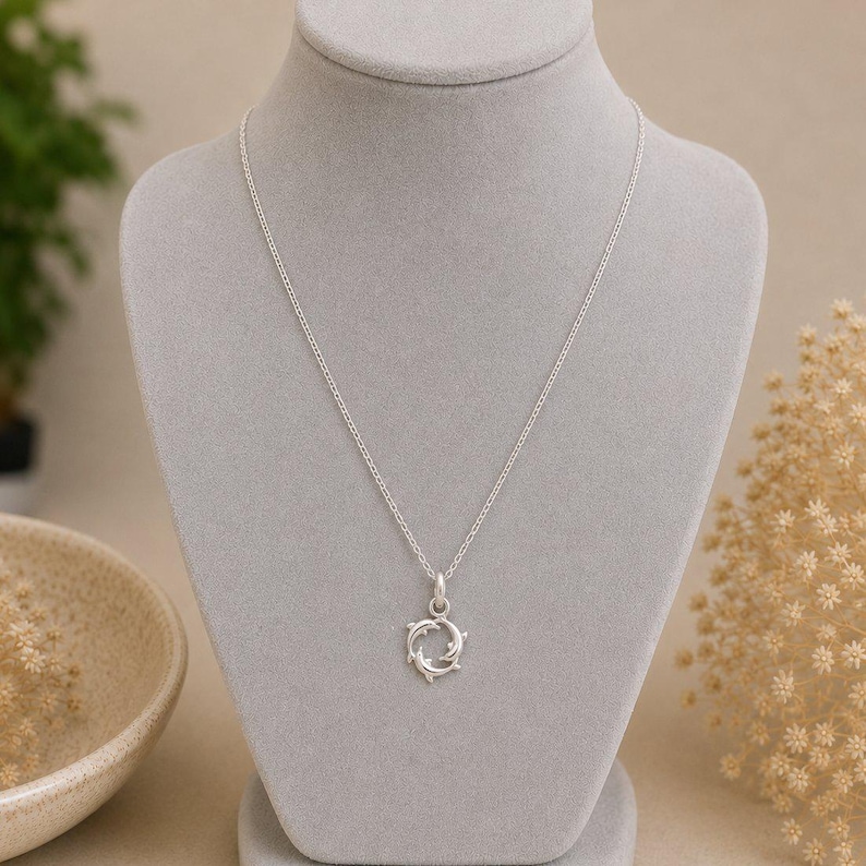 Dolphin Trio Necklace, 20 inches - Silver - - LadybugfeetDesigns -