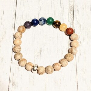 Sandalwood Chakra Bead Diffuser Bracelet, Energy & Balance - - LadybugfeetDesigns -