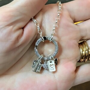 1 Mom Silver CZ Snap Ring Necklace, .925 Sterling Silver - 20 inch - - LadybugfeetDesigns -