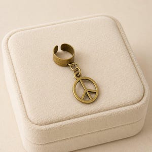 Peace Sign Ear Cuff, Antique Bronze - - LadybugfeetDesigns -
