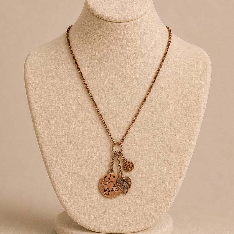 Camping Copper Charm Keeper Necklace, 18-24 inch - - LadybugfeetDesigns -