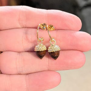 Acorn Hoop Earrings, Gold - 12mm - - LadybugfeetDesigns -