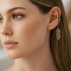 Feather Ear Cuff, Antique Bronze - - LadybugfeetDesigns -