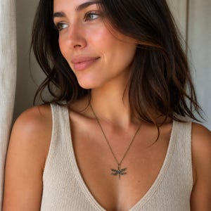 Dragonfly Boho Necklace, Antique Bronze - 18 inches - - LadybugfeetDesigns -