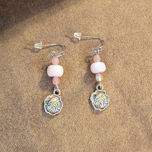 Rose Opal Crystal Hook Earrings, Silver - - LadybugfeetDesigns -