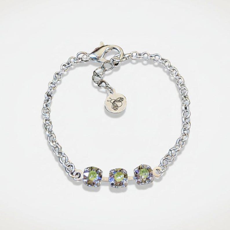 Minimalist Brilliant Three Faceted Crystal Bracelet - - LadybugfeetDesigns -