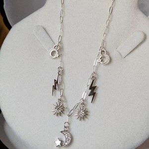 Celestial Multi Charm Link Necklace, .925 Sterling Silver - 20 inch - - LadybugfeetDesigns -