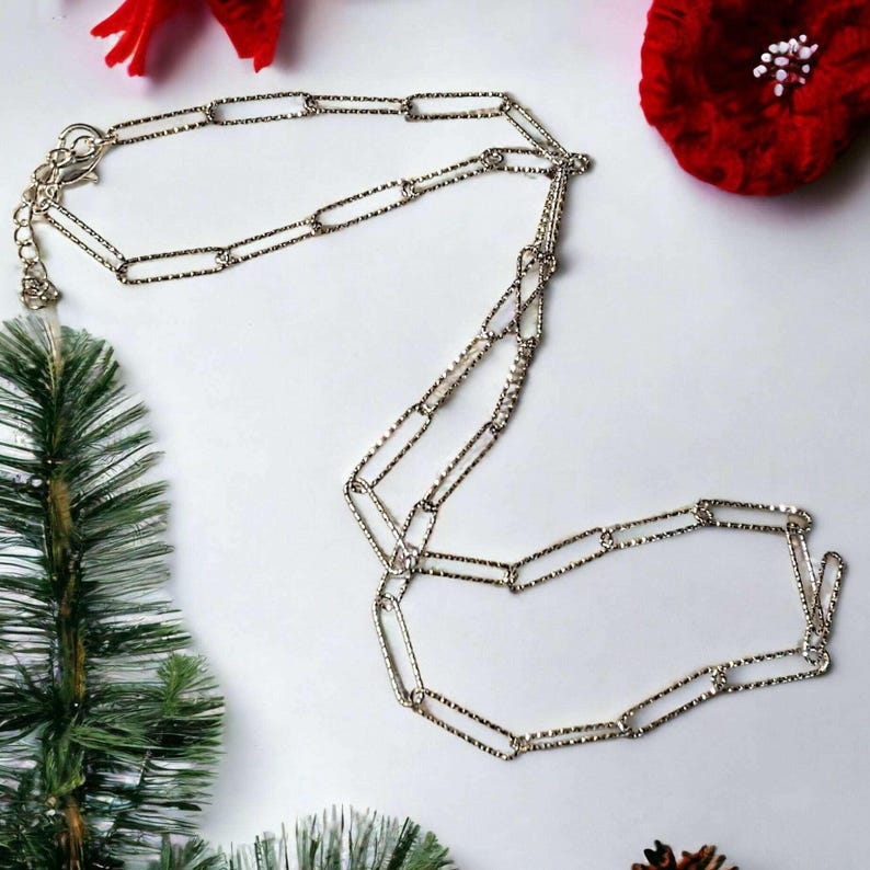 Diamond Cut Paperclip Chain necklace, Silver - 18- 24 inch - - LadybugfeetDesigns -