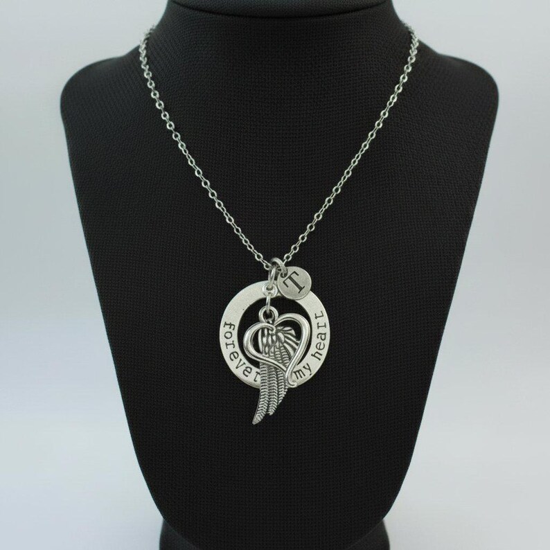 Forever in My Heart Initial Memory necklace, Silver - 20 inch Unisex - - LadybugfeetDesigns -