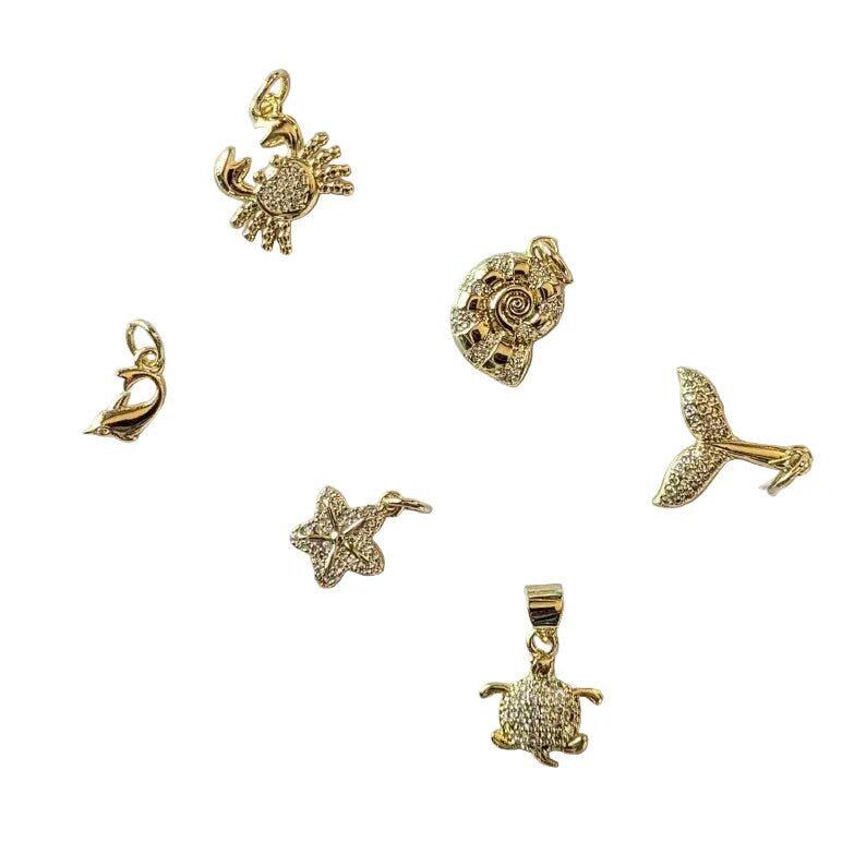 Ocean Lover CZ Mini Charm Box - 6 pc., Gold - - LadybugfeetDesigns -