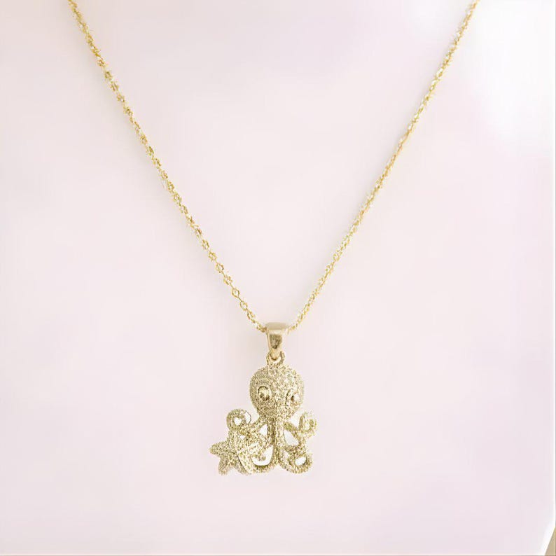 CZ Octopus necklace, Gold - 20 inch - - LadybugfeetDesigns -