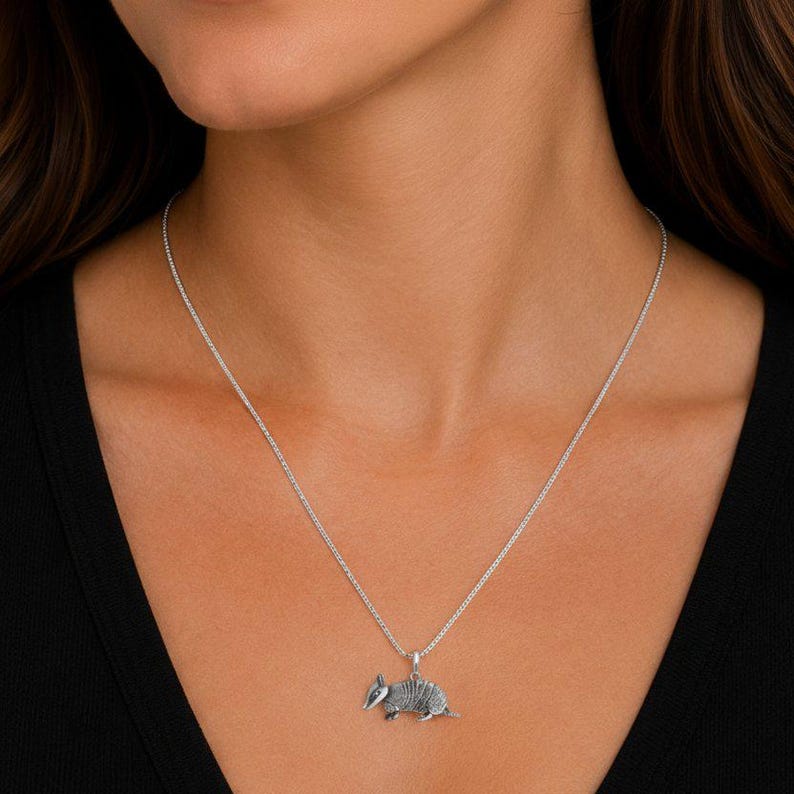 Armadillo Pendant charm necklace, Sterling Silver - 22 inch - - LadybugfeetDesigns -
