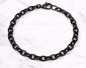 Black Stainless Steel Oval Link Charm Bracelet Base - D.i.y. - Build Your Charm Bracelet!