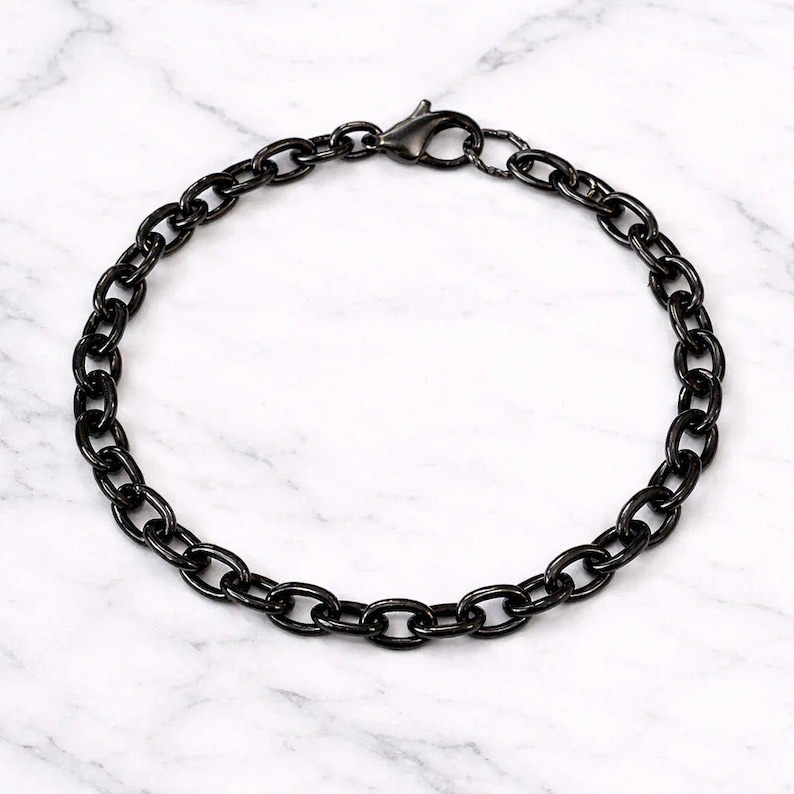 Black Stainless Steel Oval Link Charm Bracelet Base - D.i.y. - Build Your Charm Bracelet! - - LadybugfeetDesigns -