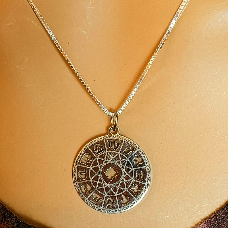 Zodiac Wheel Chart Necklace, Silver - Adjustable up to 24 inches - - LadybugfeetDesigns -