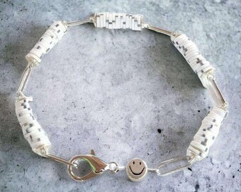 Salt & Pepper Smiley Paperclip Chain Bracelet, Silver