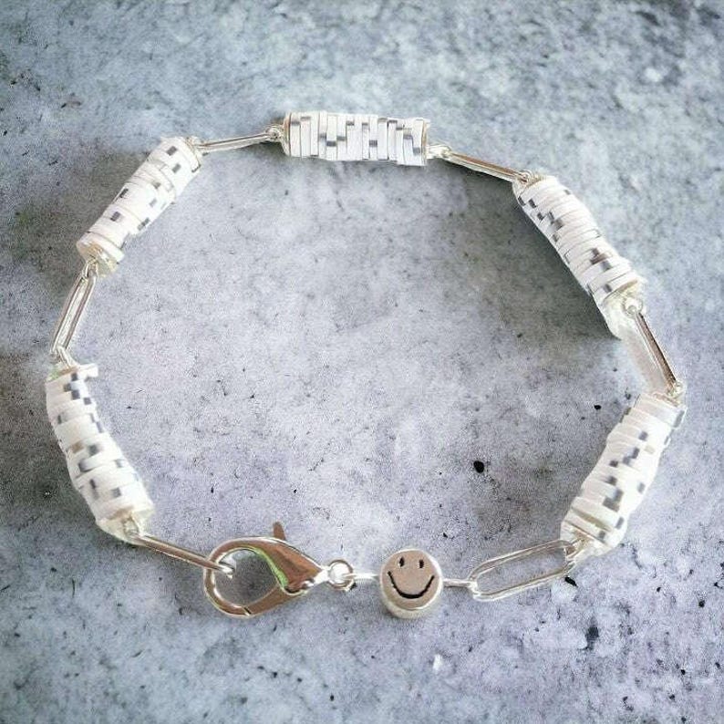 Salt & Pepper Smiley Stainless Steel Paperclip Chain Bracelet - - LadybugfeetDesigns -