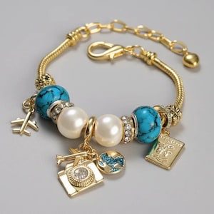 Travel/Vacation European beaded bracelet - Gold - - LadybugfeetDesigns -