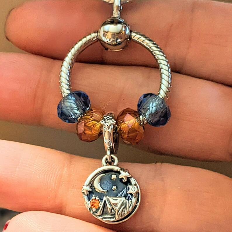 Sleeping Under the Stars Sterling Silver Toggle Charm Necklace, 20 inches - - LadybugfeetDesigns -