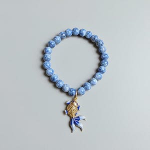 Painted Koi Beaded Stretch Bracelet - - LadybugfeetDesigns -