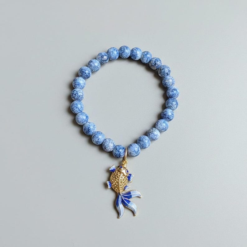 Painted Koi Beaded Stretch Bracelet - - LadybugfeetDesigns -