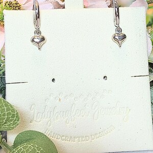 Puffy Heart Huggie Hoop earrings, Silver - 15mm - - LadybugfeetDesigns -