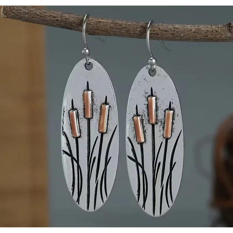 Rustic Cattail/Foxtail Hook Earrings - - LadybugfeetDesigns -