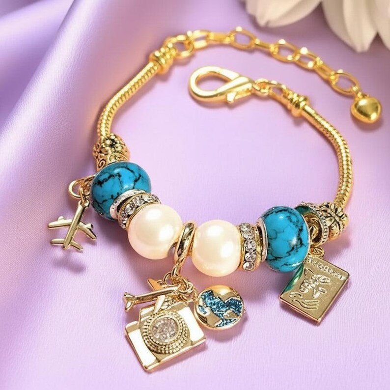 Travel/Vacation European beaded bracelet - Gold - - LadybugfeetDesigns -
