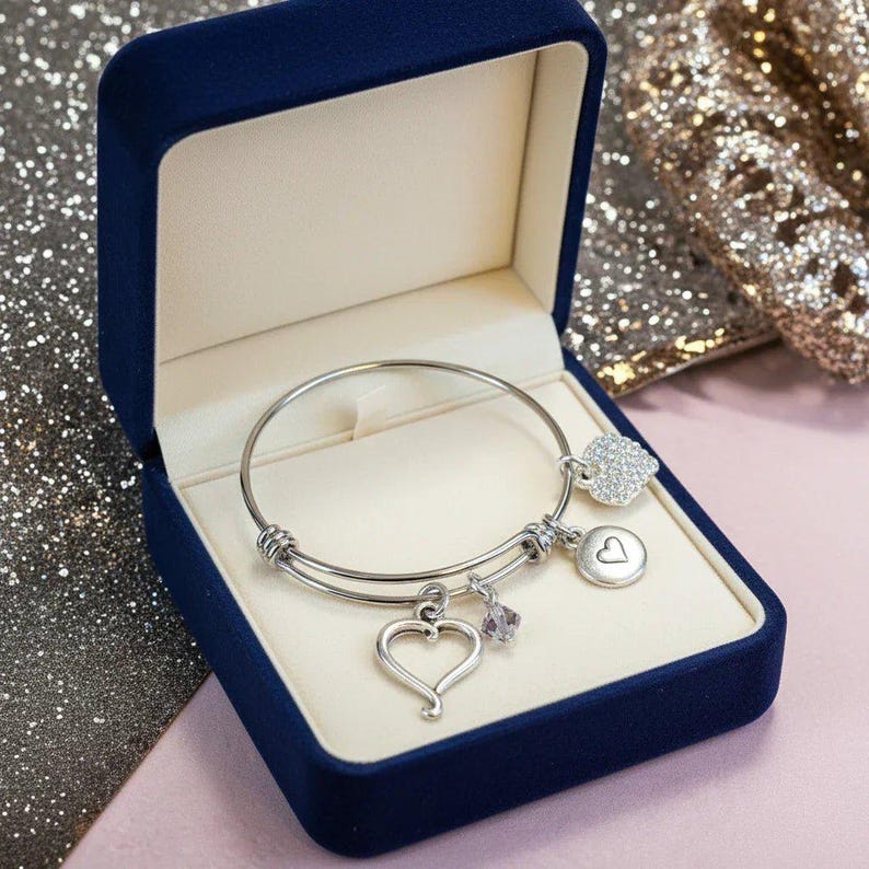 Child's Birthstone Heart Bangle - - LadybugfeetDesigns -