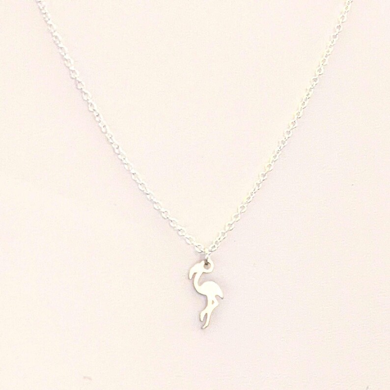 Flamingo Pendant Necklace, Silver - 18 - 22 inches - - LadybugfeetDesigns -