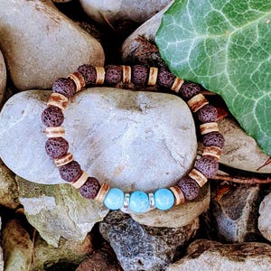 Turquoise Gemstone Lava Bead Stretch bracelet-December Birthstone - - LadybugfeetDesigns -