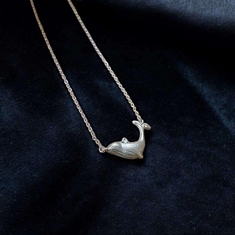 Whale Pendant charm necklace, Silver - 16 inch - - LadybugfeetDesigns -
