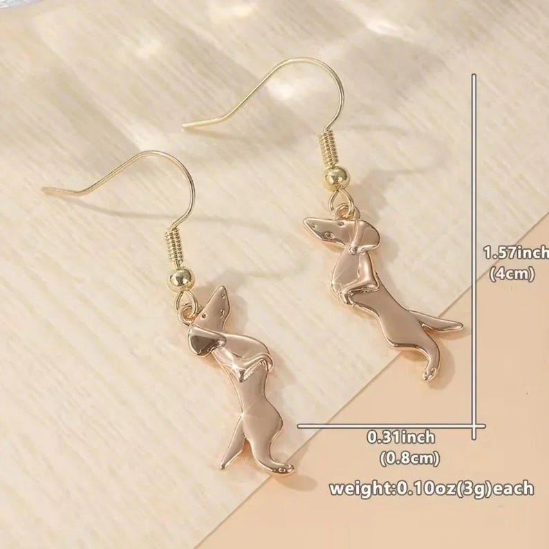 Dachshund dangle earrings. Gold - - LadybugfeetDesigns -