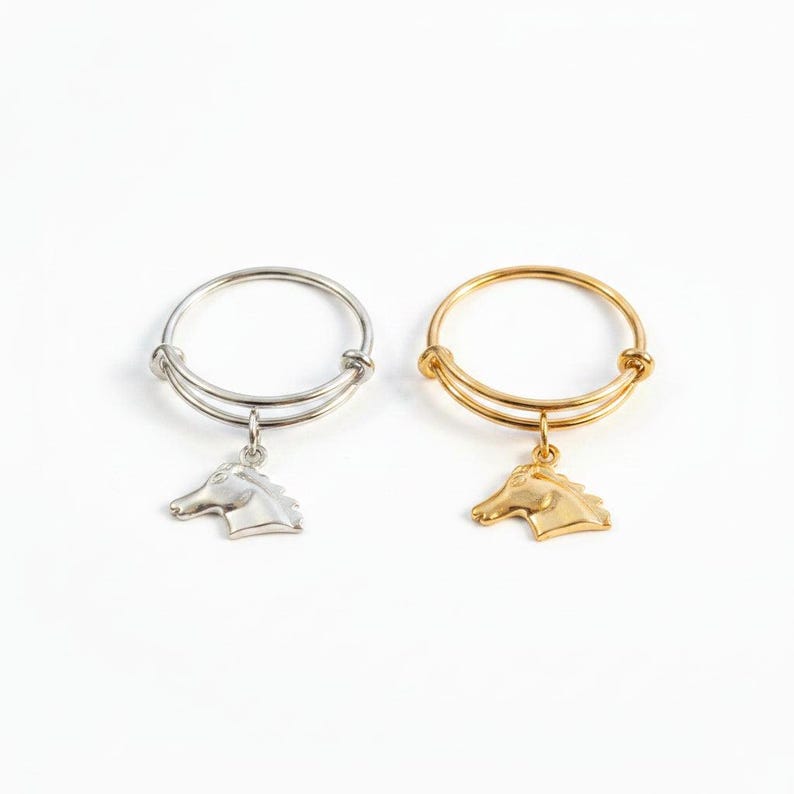 Horse Adjustable Charm Ring, Gold - - LadybugfeetDesigns -