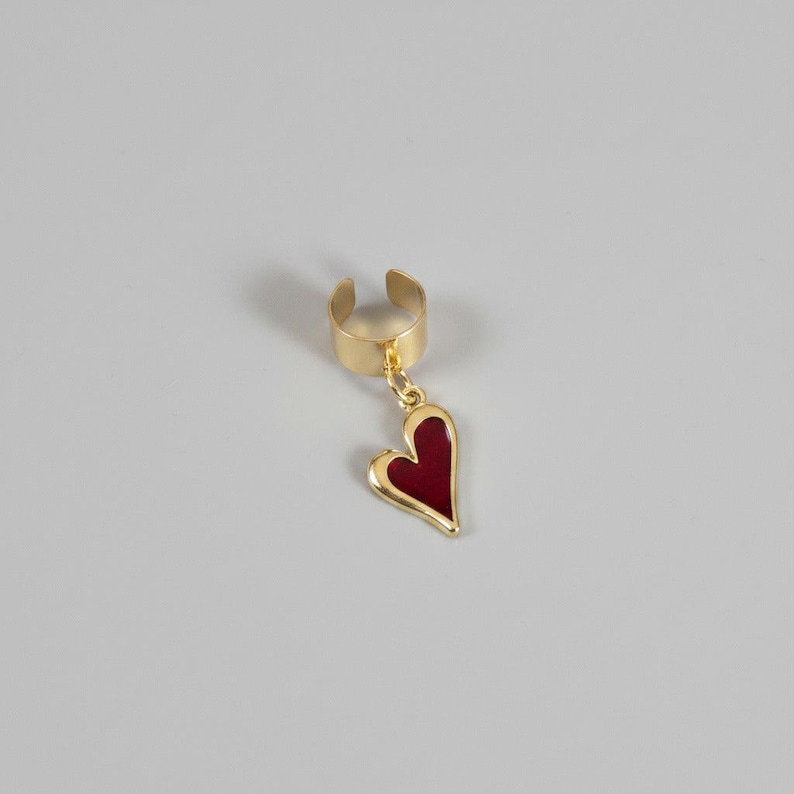 Enamel Heart Ear Cuff, Gold - - LadybugfeetDesigns -
