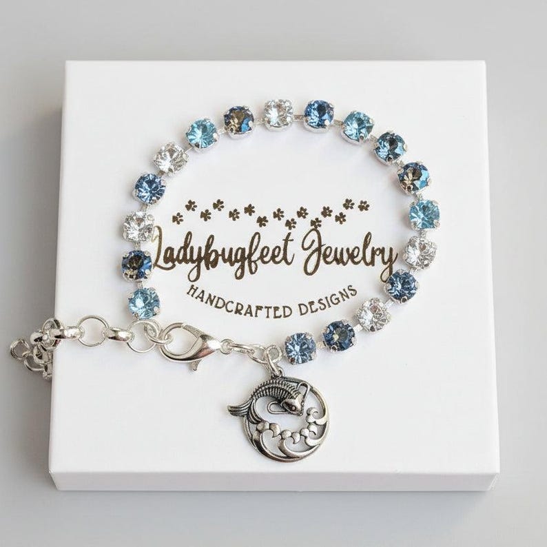 Koi Pendant Faceted Crystal Bracelet, Silver - - LadybugfeetDesigns -