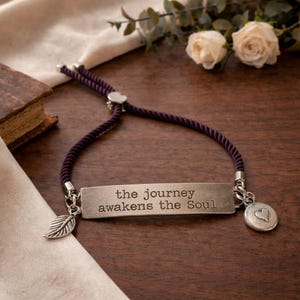 The Journey Awakens the Soul, Inspirational Quote Twisted rope bolo Bracelet - - LadybugfeetDesigns -