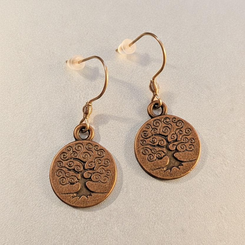 Tree of Life dangle earrings, Copper/Rose Gold - - LadybugfeetDesigns -