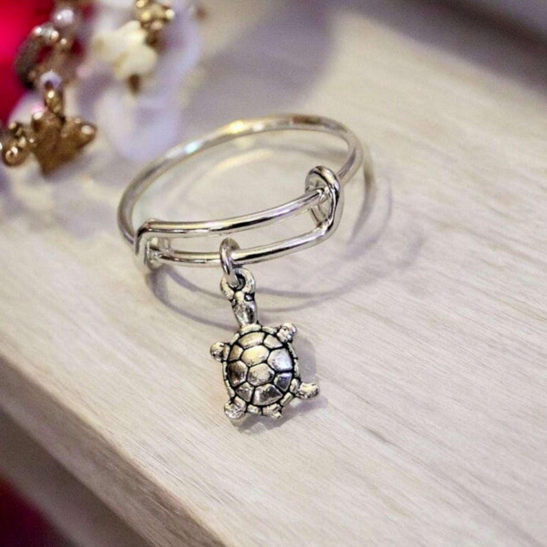 Tiny Sea Turtle Expandable Charm Ring - - LadybugfeetDesigns -