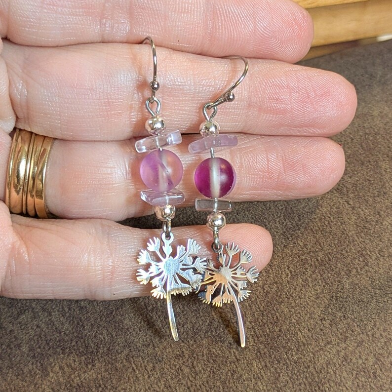 Dandelion Amethyst/Purple Mermaid Glass Beaded Hook Earrings - - LadybugfeetDesigns -