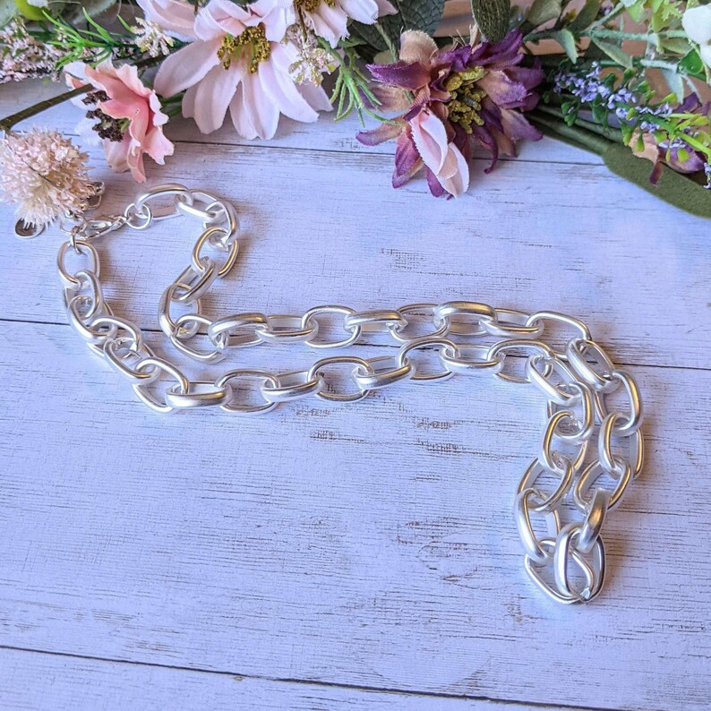 Electroplated Oval Link Necklace, Matte Silver - 18.5 inch - - LadybugfeetDesigns -
