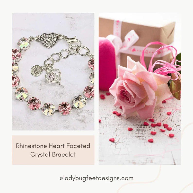 Rhinestone Heart Faceted Crystal Bracelet - - LadybugfeetDesigns -
