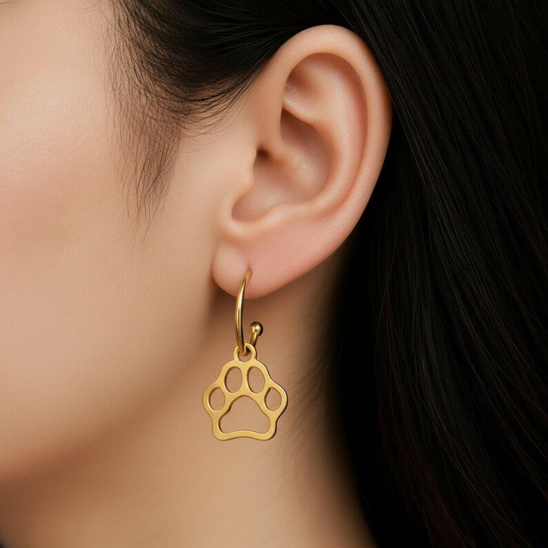 Dog Paw Hoop earrings, Gold - 16mm - - LadybugfeetDesigns -