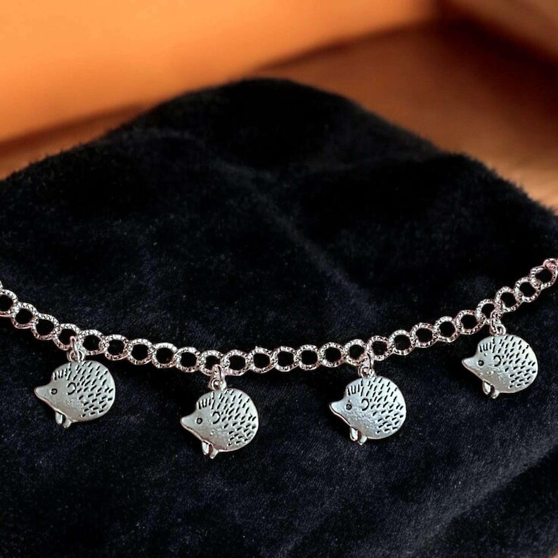 Silver Hedgehog Lover's Charm Bracelet - - LadybugfeetDesigns -