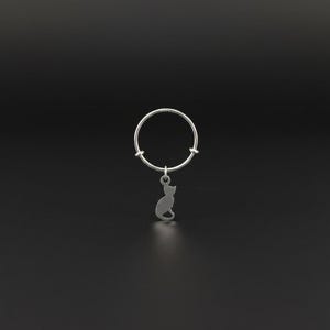 Kitten Adjustable Charm Ring, Silver - - LadybugfeetDesigns -